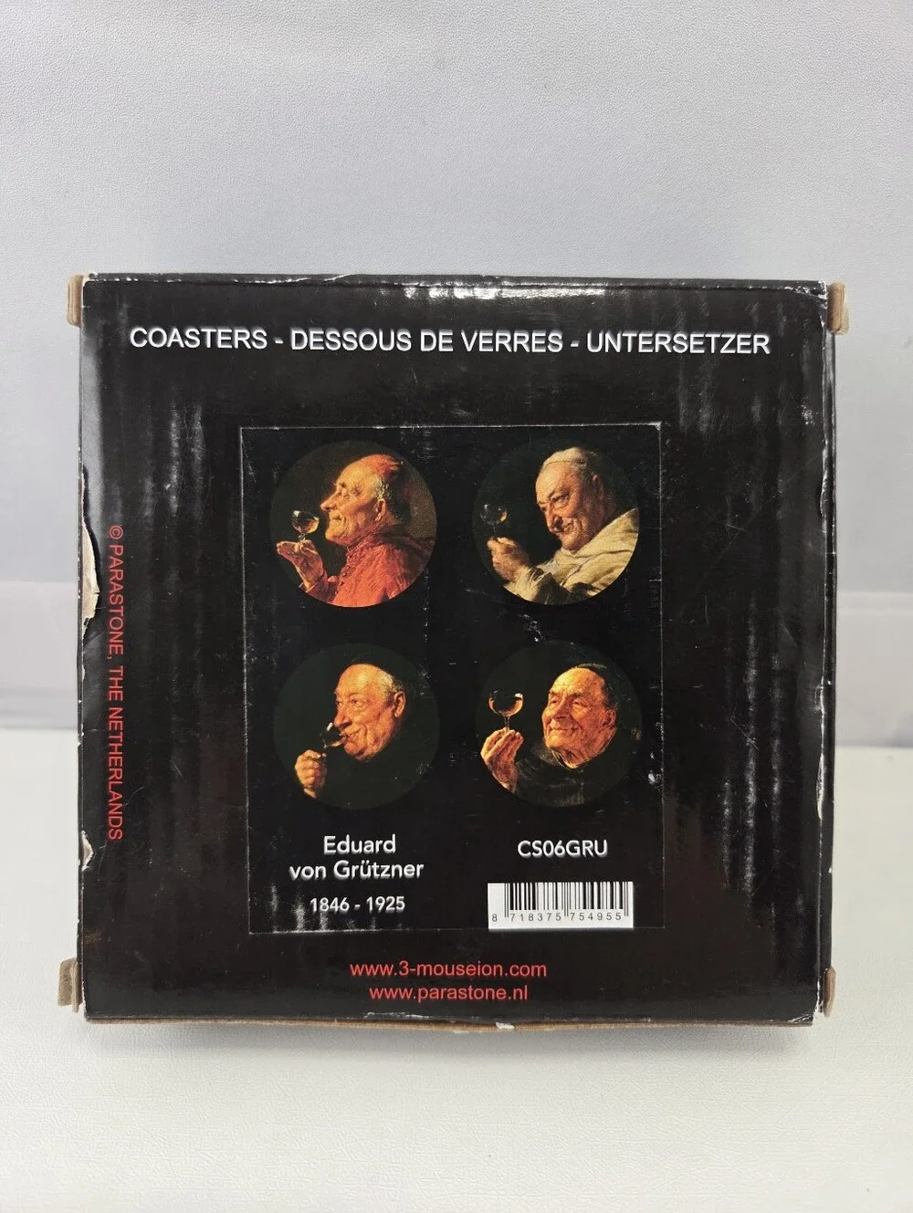 Parastone Mouseion Eduard von Grützner Priests Drinking Glass Coaster Set, IOB